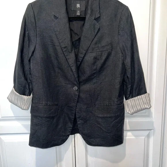 Banana Republic Linen Classic Blazer with Rolled Sleeve Detail Sz 4P - Picture 2 of 13